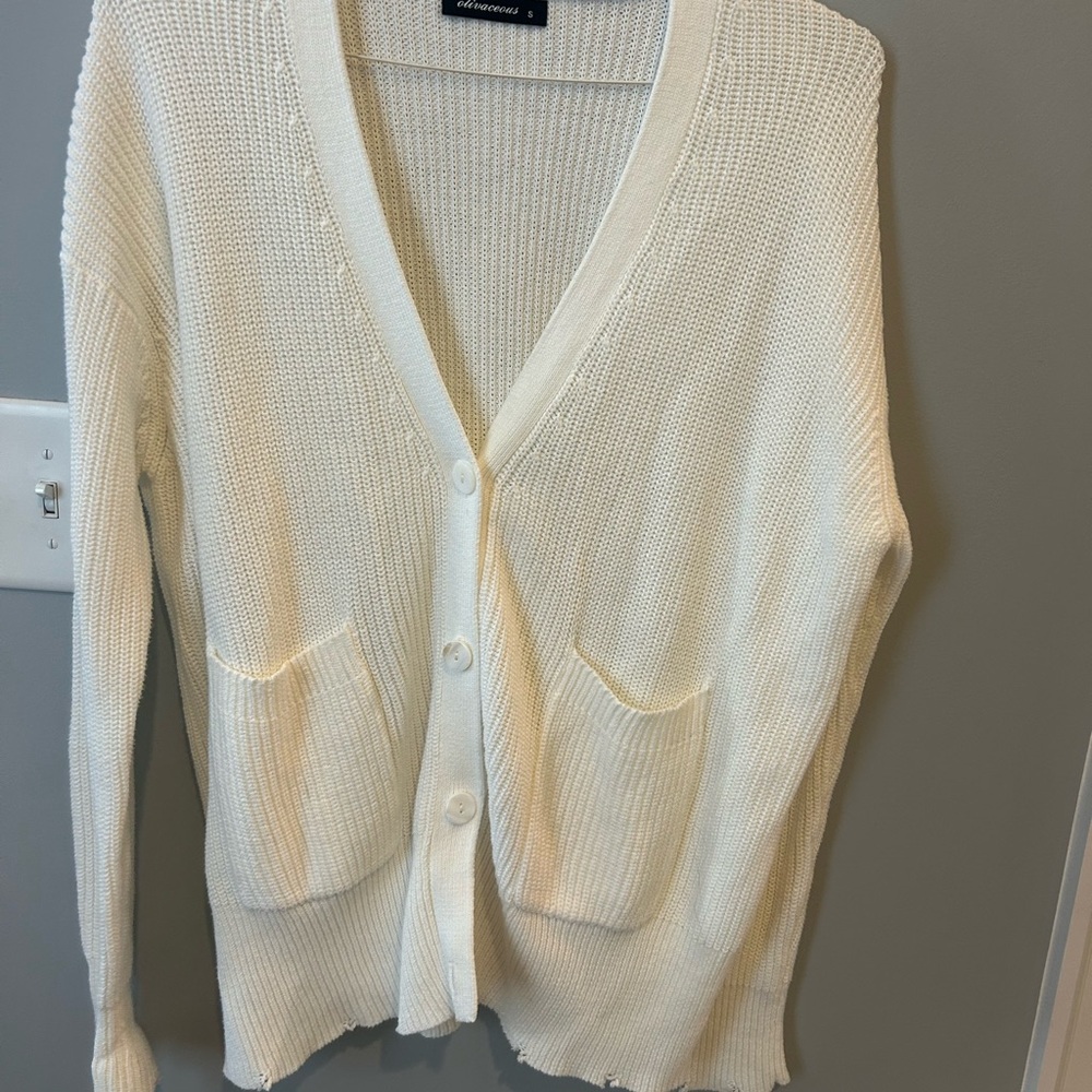 Olivaceous White Button-Up Cardigan